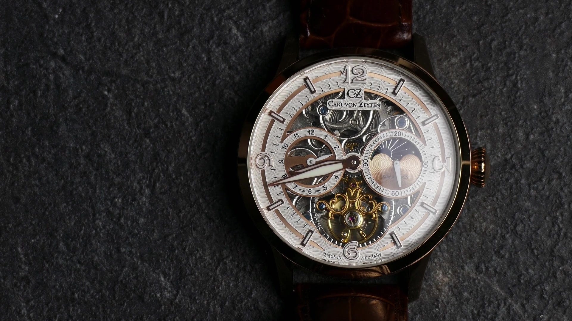 An editorial close-up of watchmaking details